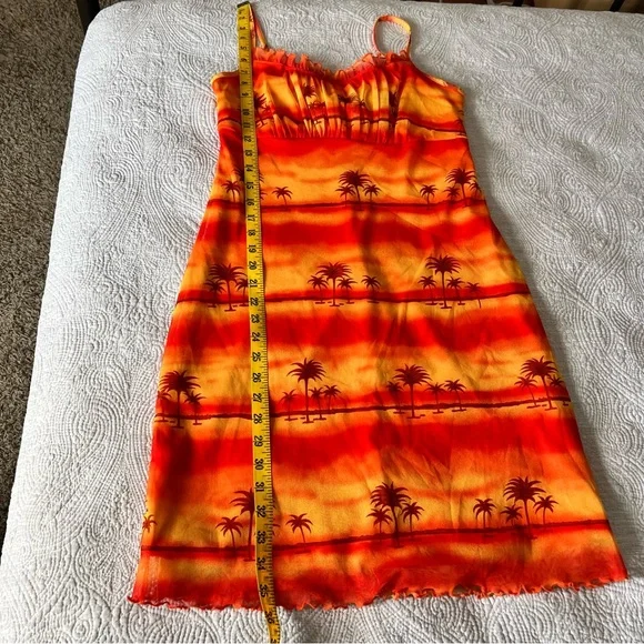 Vintage California Concepts Mini Slip Dress M Medium Orange Tropical Y2K 90s - Picture 8 of 8